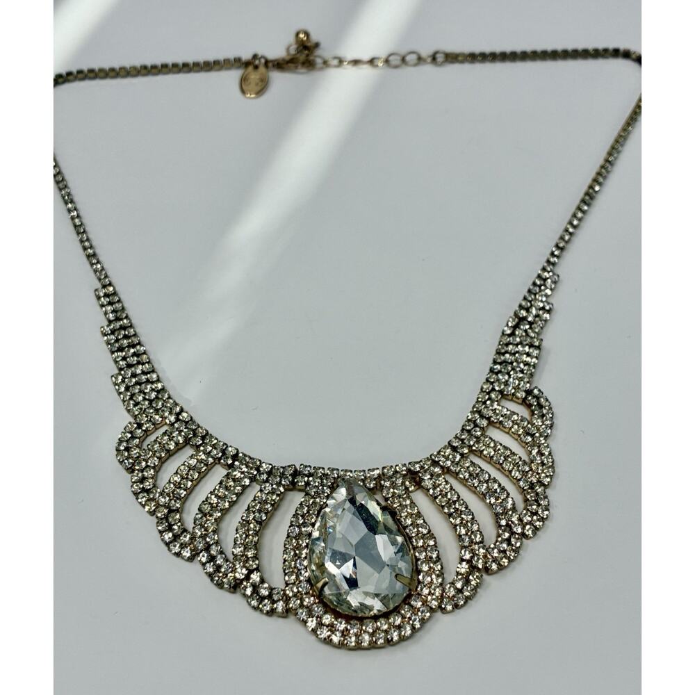 Charming Charlie Rhinestone Pendant Bib Choker Chain Necklace Gold Tone - Picture 4 of 8